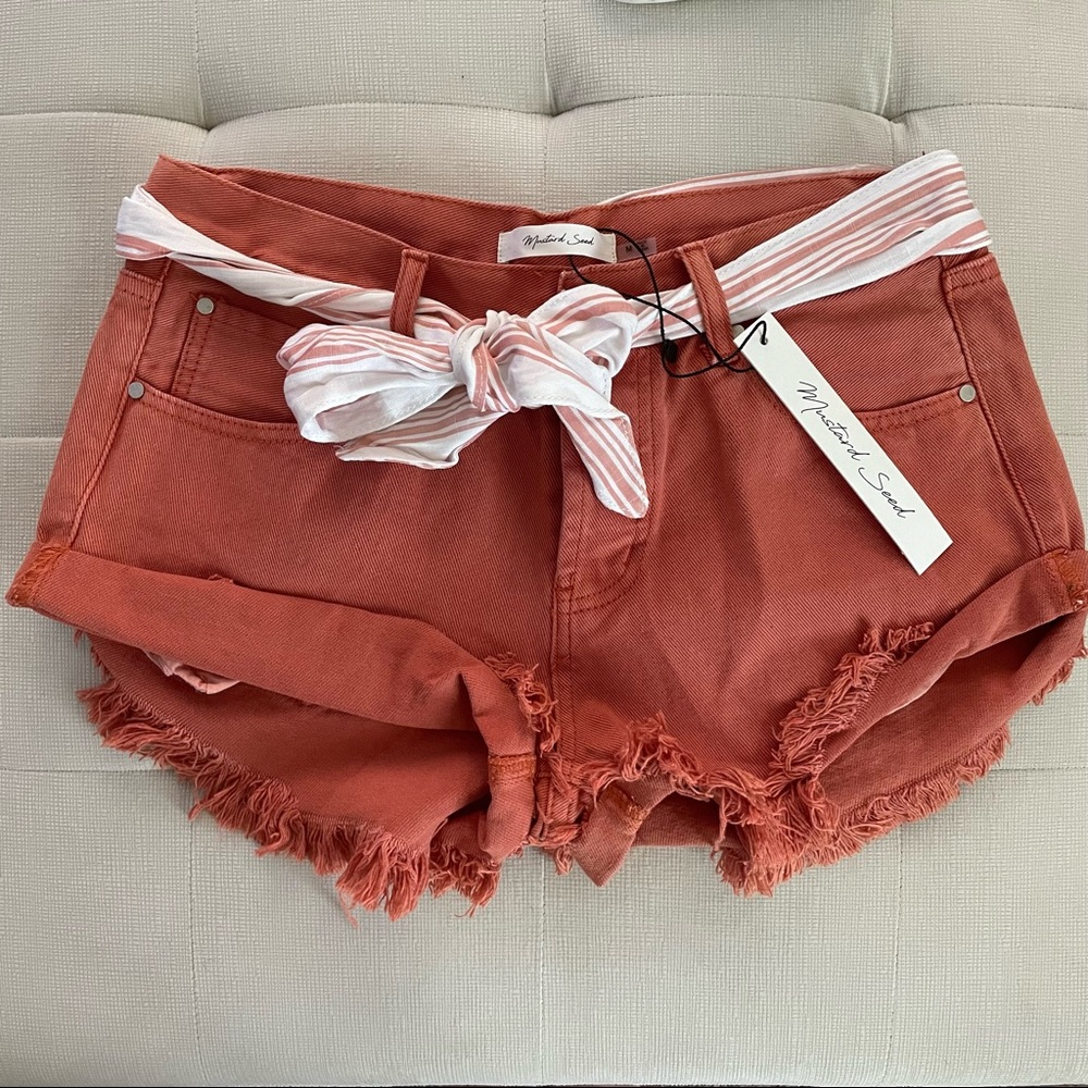 Orange Mustard Seed Button Up Shorts Medium with Belt NWT